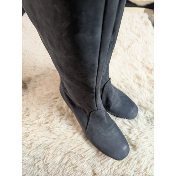 Coclico Lilac Leather Navy Tall Boots Block Heel & Side Zipper Design, Size 38 - Picture 4 of 11